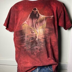 American Indian Woman Nature Dark Red The Mountain Tye Dye Tee Size M Unisex